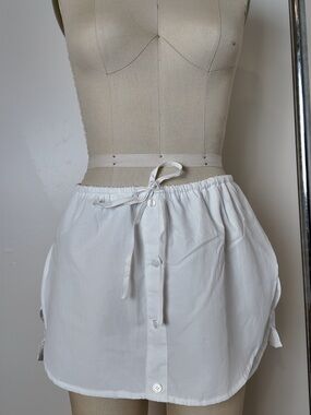White Poplin Button-Front Mini Skort with Drawstring Waist